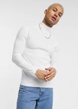 Белый вязаный джемпер-водолазка в широкий рубчик ASOS DESIGN