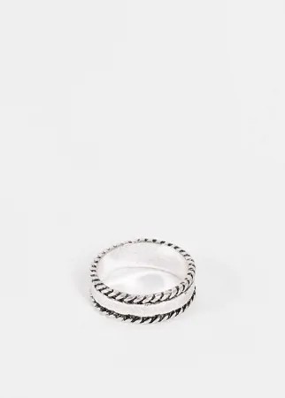 Широкое серебристое кольцо с отделкой в виде веревки по краям и эффектом чернения ASOS DESIGN-Серебряный