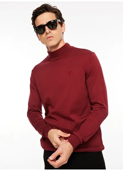 Красный мужской однотонный свитер с полуводолазкой и длинным рукавом Fabrika