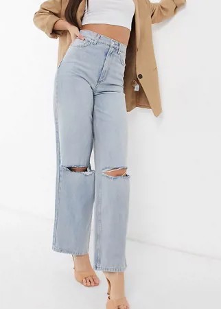 Светлые свободные джинсы с завышенной талией и рваной отделкой в винтажном стиле из органического хлопка ASOS DESIGN Tall-Голубой
