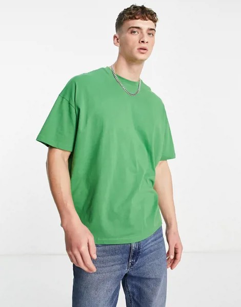Зеленая oversized-футболка из смесового органического материала с круглым вырезом ASOS DESIGN-Зеленый цвет