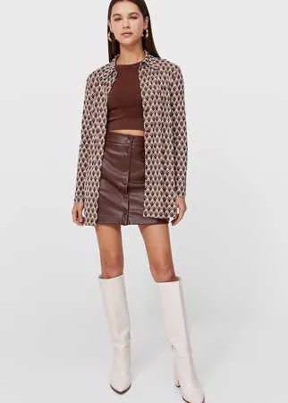 Stradivarius Трикотажная Рубашка С Принтом Коричневый S