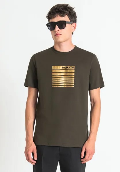 Футболка с принтом REGULAR FIT With FLOCK LOGO AND EFFECT ГУБКИ Antony Morato, цвет dark army