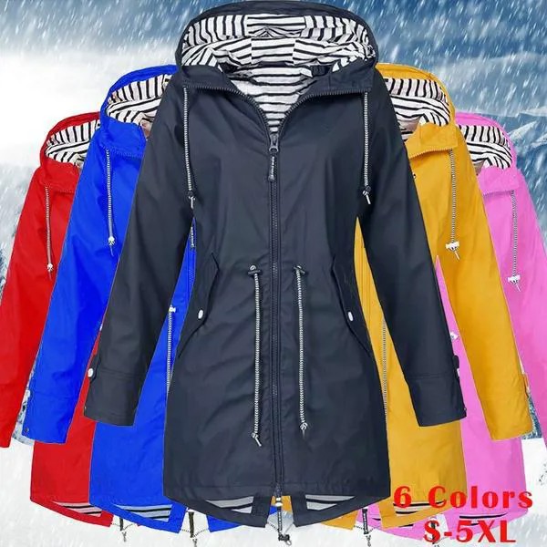 Женщины Дождь Куртка Длинный рукав водонепроницаемый Raincoat ПоходЫ Бег пальто Мода Куртки