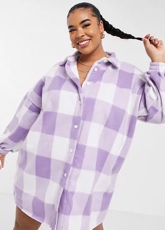 Флисовое платье-рубашка мини в сиреневую и белую клетку ASOS DESIGN Curve-Фиолетовый цвет