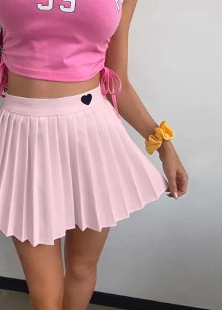 Плиссированная юбка мини с принтом сердечка