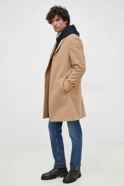 Шерстяное пальто Calvin Klein, коричневый