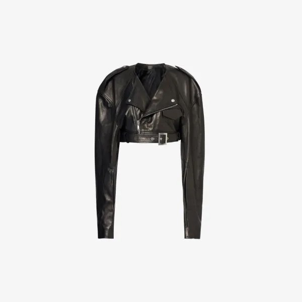 Кожаная куртка классического кроя с зубчатыми лацканами в байкерском стиле Rick Owens, черный