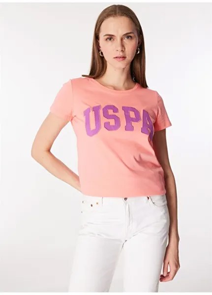 Розовая женская футболка с круглым вырезом GEAN24 U.S. Polo Assn., розовый