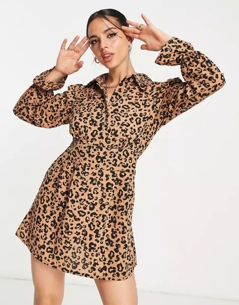 Короткое платье-рубашка с леопардовым принтом AX Paris