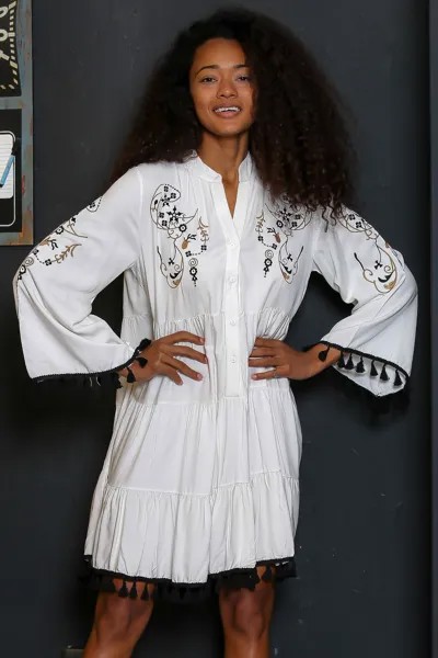 Женское испанское платье большого размера с вышивкой белого плюща и детальными рукавами на пуговицах Chiccy, белый