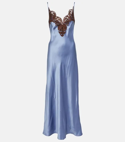 Шелковое платье макси с кружевом SIR, синий