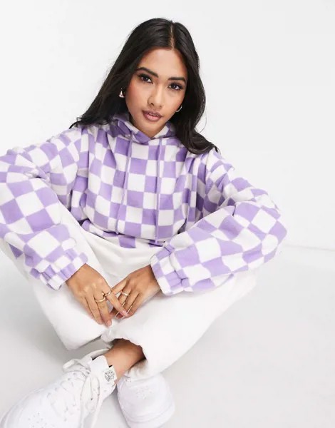 Флисовый худи сиреневого цвета в шахматную клетку ASOS DESIGN-Фиолетовый цвет