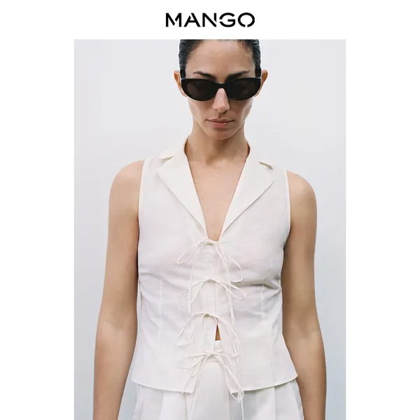 Топ Mango с бантом спереди, светло-бежевый