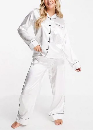 Белый пижамный комплект свободного кроя с черной окантовкой Night