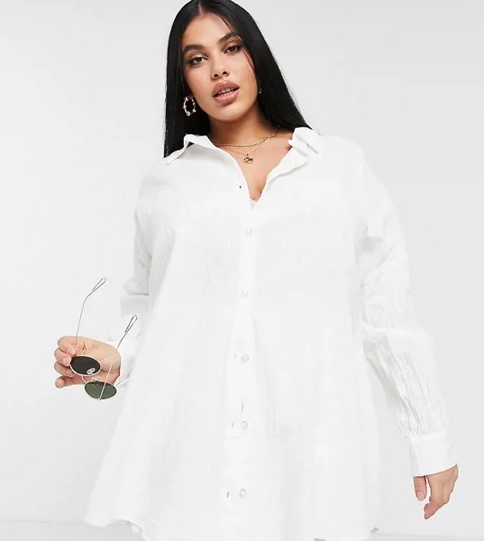 Белая пляжная рубашка из фактурной ткани на пуговицах ASOS DESIGN Curve-Белый