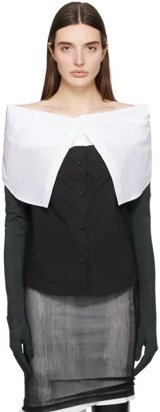 Черно-белая блузка с открытыми плечами Mm6 Maison Margiela