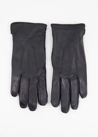 Черные кожаные перчатки с накладками для сенсорных экранов Barney's Originals-Черный