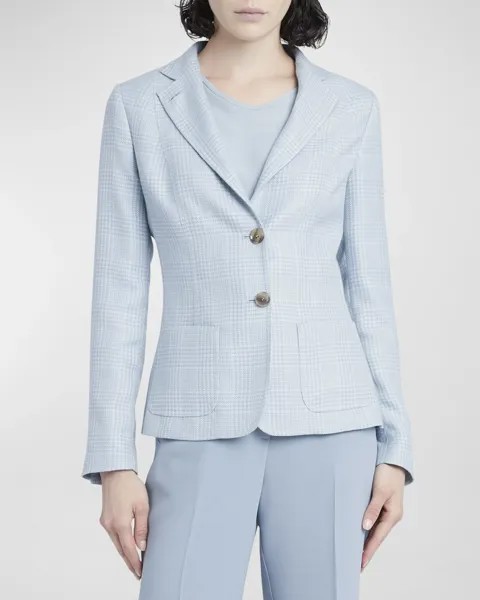 Однобортный пиджак из кашемира в клетку Kiton, цвет Lt Blu