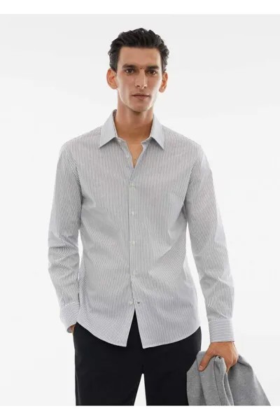 Хлопковая рубашка Slim Fit стрейч Mango, серый