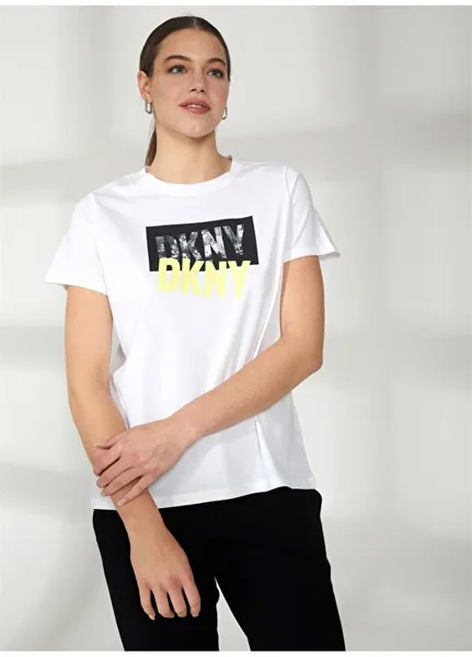 Белая женская футболка с круглым вырезом с принтом Dkny Jeans