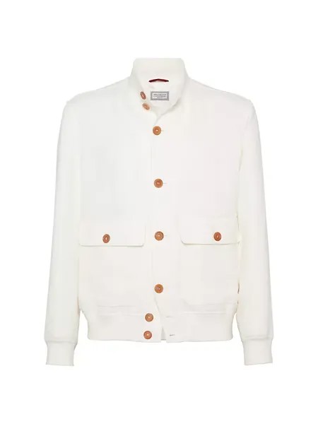 Верхняя куртка из льняной шерсти и шелка по диагонали Brunello Cucinelli, цвет off white