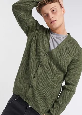 Вязаный кардиган цвета хаки на пуговицах с V-образным вырезом ASOS DESIGN-Зеленый