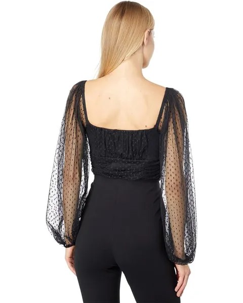 Боди BCBGMAXAZRIA Ruched Long Sleeve Mesh Bodysuit, черный