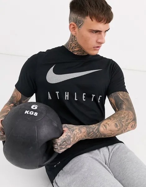 Черная футболка с логотипом-галочкой Nike Training athlete-Черный
