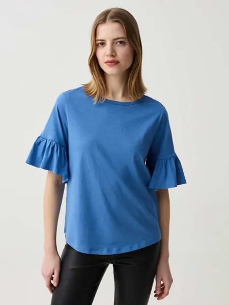 Хлопковая футболка с воланами Ovs, цвет dark blue