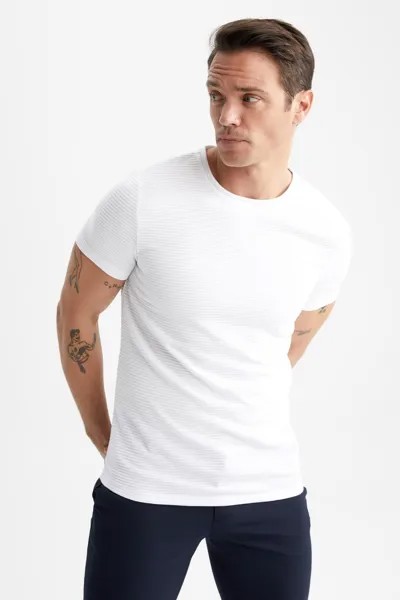Облегающая футболка с круглым вырезом DeFacto, белый