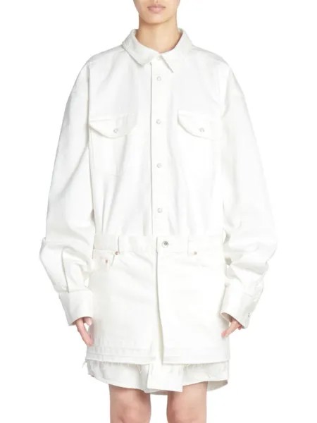 Джинсовое многослойное платье-рубашка Sacai, цвет Off White