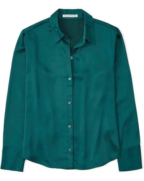 Рубашка Abercrombie & Fitch Long Sleeve Satin Overshirt, цвет Deep Teal