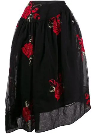 Simone Rocha юбка асимметричного кроя с цветочной вышивкой