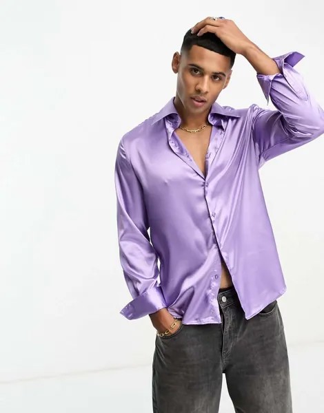 Devil's Advocate фиолетовая атласная рубашка с широкими лацканами