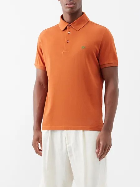 Рубашка-поло из хлопкового пике с вышитым логотипом Etro, оранжевый