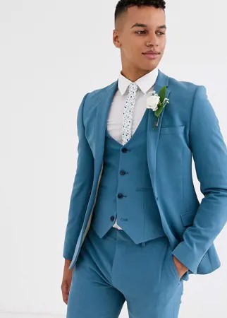 Синий пиджак супероблегающего кроя ASOS DESIGN - wedding-Голубой