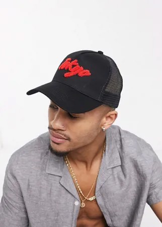 Черная бейсболка с фактурной вышивкой ASOS DESIGN-Черный