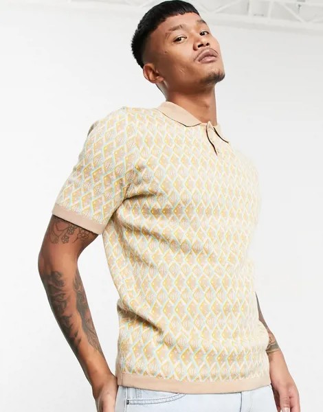 Трикотажное облегающее поло с геометрическим узором ASOS DESIGN-Многоцветный