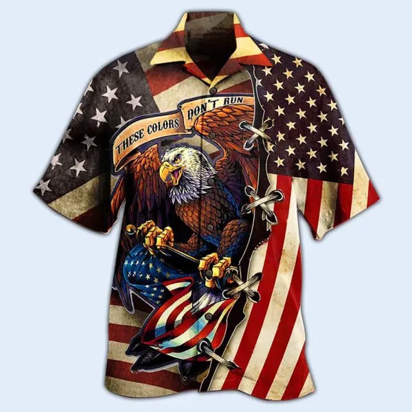 Мужская рубашка с коротким рукавом с коротким рукавом с американским флагом Eagle Beach Костюм из двух частей