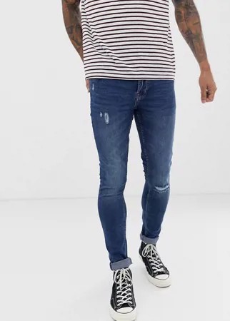 Синие супероблегающие джинсы с рваной отделкой Only & Sons-Синий