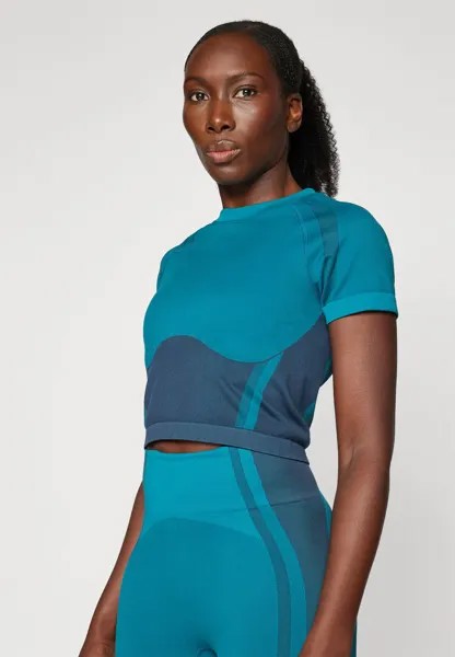 Спортивный топ Silhouette Sculpt Seamless Short Sleeve Top Sweaty Betty, reeftealblue/темно-синий