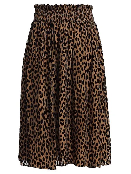 Бархатная юбка миди основной линии с леопардовым принтом Kate Spade New York, цвет light tobacco