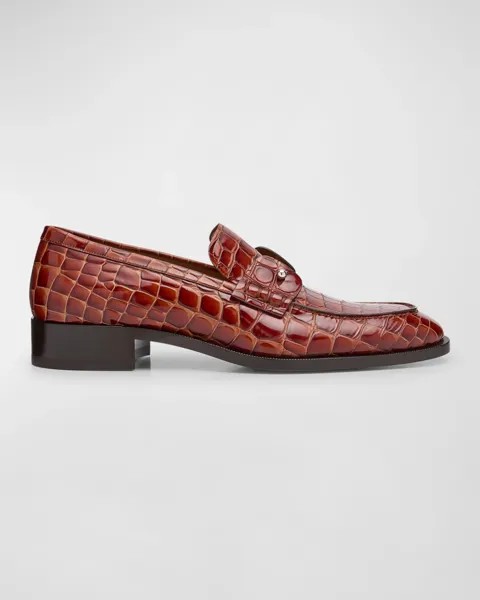 Мужские кожаные лоферы Chambelimoc с тиснением под крокодила Christian Louboutin, цвет Acajou