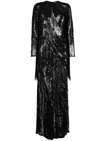 Elie Saab длинное платье с бисером, черный