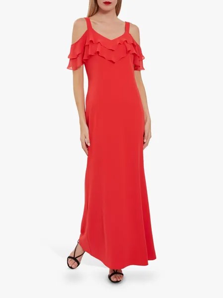 Джина Баккони Платье макси с открытыми плечами и оборками Blaise, ярко-красный