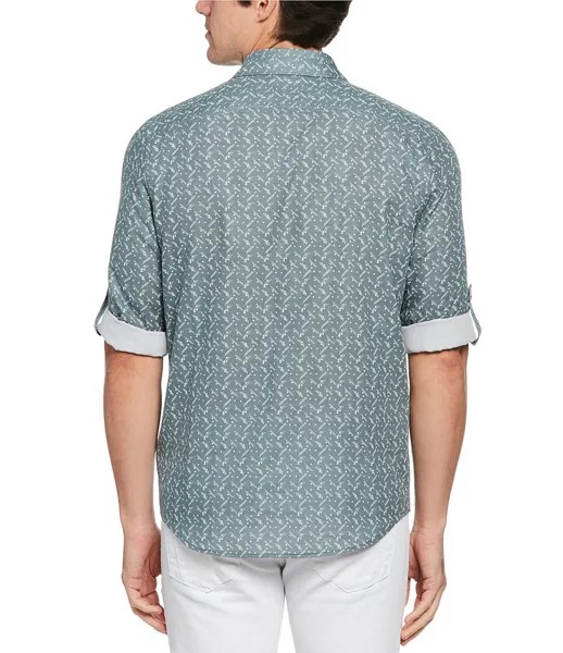Тканая рубашка с закатанными рукавами и принтом Perry Ellis Geo, зеленый
