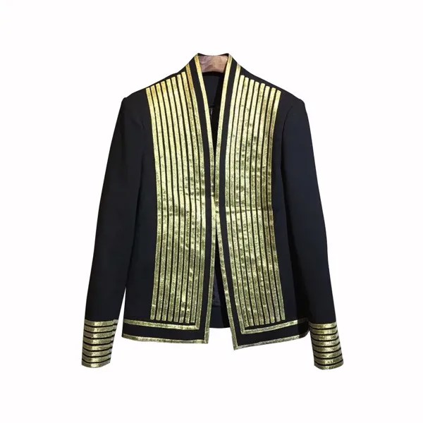 Костюм мужской объемный золотистый, модный Блейзер, пальто с разделением прически, осень 2020