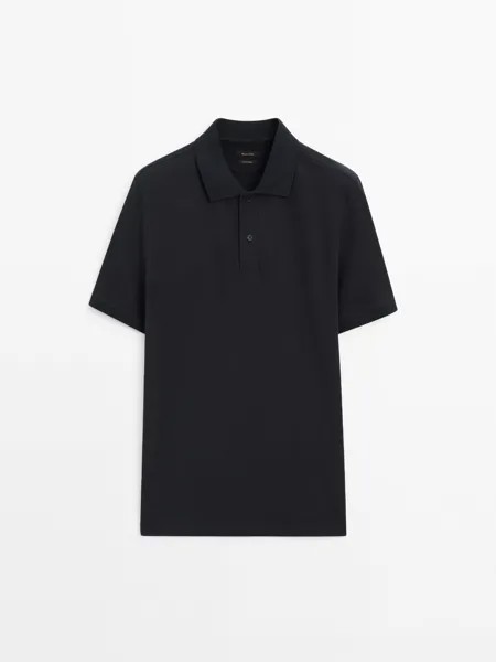 Рубашка-Поло из микротекстурированного хлопка пике Massimo Dutti, синий