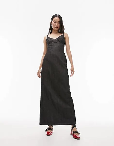 Черное джинсовое платье-комбинация Topshop